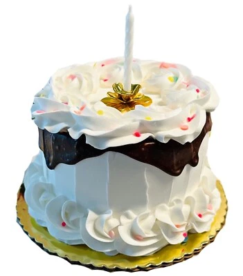 DEZICAKES Fake Cake Birthday Cake- White Confetti with Candle Holder