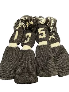 Vintage NOS High Skore Pom Pom Golf Club Head Covers Knit Socks BROWN / BEIGE - Picture 1 of 8