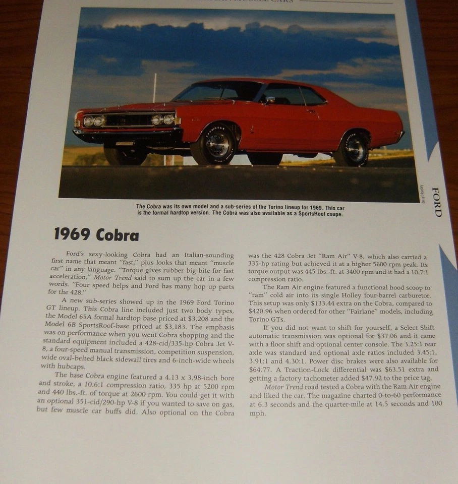 1969 FORD COBRA TORINO 428 JET SPECS INFO PHOTO 69 CJ Foto 1 de 1