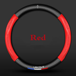 15" Steering Wheel Cover Genuine Leather For Lincoln Red