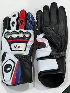 BMW Racing Motorcycle Gloves Carbon Fiber Knuckle Protection Leather Gear - Picture 1 of 4