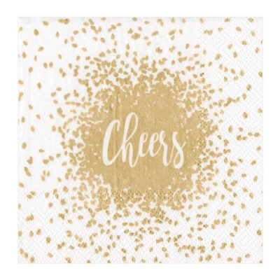 Caspari Paper Beverage Napkins, Cheers (Gold) - 2 Packs (14880C) - Image 1 of 3