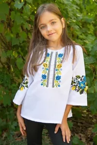 Vyshyvanka for gir, Flax white blouse embroidered, Ukraine etno , linen - Picture 1 of 4