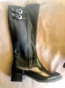 NIB $129 Etienne Aigner Black Leather Knee High Boots - Sz 7.5 - Picture 1 of 4