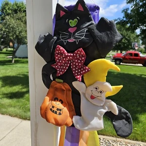 Vintage 1990er Halloween 3D schwarze Katze Kürbis Geist Windsocke USA selten - Bild 1 von 6