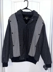 Sean John XL Men's Bomber Jacket Black Grey Wool Full Zip Collar Coat Fuzzy Read - Picture 1 of 4