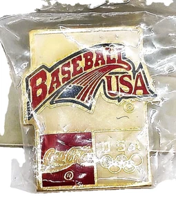 Olympics Coca Cola Hat Lapel Pin Vintage USA BASEBALL Barcelona 1992 NEW - Picture 1 of 3