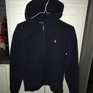 Felpa con cappuccio POLO by RALPH LAUREN GIOVENTÙ LARGE blu navy con logo cucito giallo - Foto 1 di 5