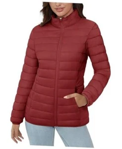 Women's Puffer Jacket Lightweight Quilted Padded 4 Pockets Large Deep Orange - Picture 1 of 7