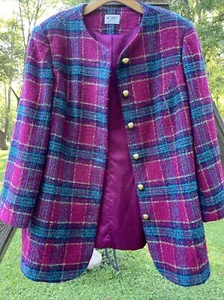 Vintage Blazer Plaid Funky Career Purple Teal Chunky Gold Buttons Size 18 XL - Picture 1 of 11