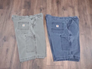 2 Carhartt Men Shorts (44) Canvas Relaxed Fit Durable Rugged Blue Steel Bundle - Picture 1 of 10