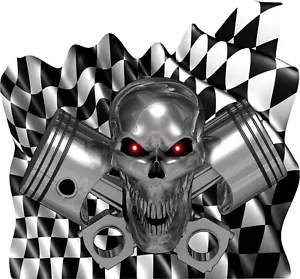 Checkered Flag Skull Piston Boat Car Truck Vinyl Stickers Racing Decal 8" x 11" - Bild 1 von 1