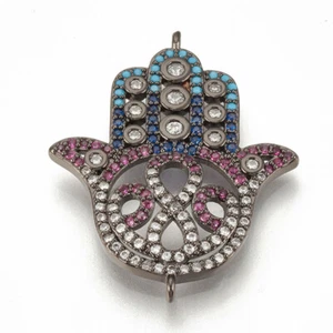 Hamsa Hand/Hand of Fatima /Hand of Miriam Micro Pave CZ Links 30mm long Gunmetal - Picture 1 of 4