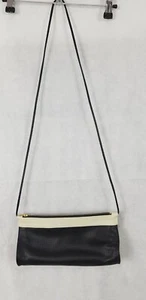 A-esque Black & Cream Leather Shoulder Bag. - Picture 1 of 9