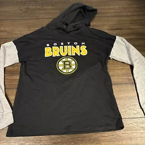 Boston Bruins NHL Maglietta Manica Lunga Felpa con Cappuccio Ragazza L 10/12 Nero Grigio - Foto 1 di 4