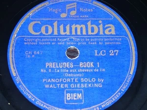 PIANO 78 rpm RECORD Columbia WALTER GIESEKING Preludes DEBUSSY - Picture 1 of 2