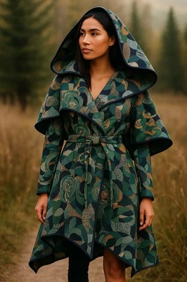 Abrigo Artístico Jacquard Samuel Dong Estilo Kimono Cinturón Verde Talla L Nuevo con Etiquetas $356 Foto 1 de 4