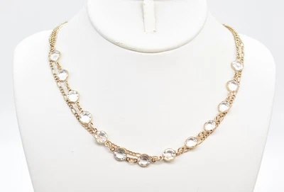 Collar Gargantilla Cadena Cristal Transparente Doble Cara Multihilo Oro-P 18" Figaro Foto 1 de 3