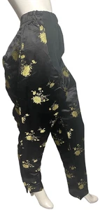 MIMI Maternity Black Floral Embroidered High Rise Lined Pants Sz Rayon Silk - Picture 1 of 4