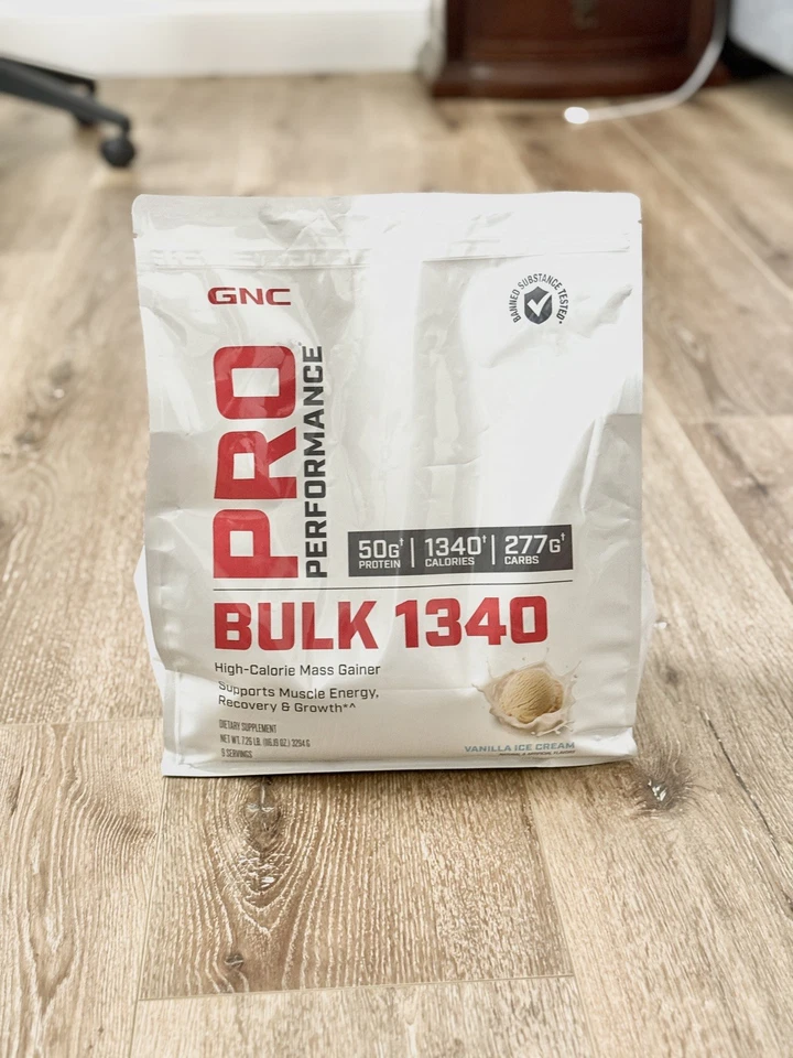 Nuevo GNC Pro Performance Bulk 1340 8 porciones sabor pastel vainilla entrenamiento 3,22 kg Foto 1 de 1