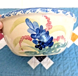 Hand Turned Pottery Mixing Bowl Made In USA Flowers Martinez Pottery Texas - Picture 1 of 8