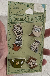 Vintage 1996 Trena's Schmuck Keramik Knöpfe Kräuter Gartenarbeit Pflanzung Trena Hegdahl - Bild 1 von 3