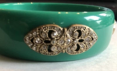 Brazalete Brazalete Premier Designs Cristales Acrílicos Verdes Dorado Grueso Foto 1 de 2