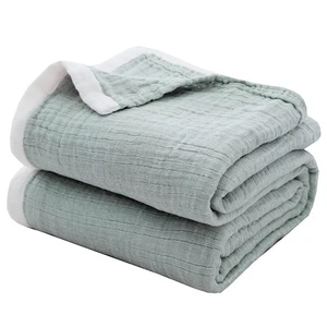 Mantas de muselina de algodón Mantas de textura de lino de 4 capas para sofá cama, térmicas B... - Imagen 1 de 7