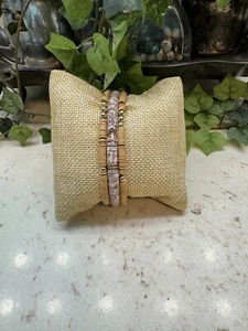 Set Of 3 Stretch Bracelets Tan Ivory Gold Tone Beads New - Picture 1 of 3