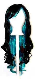 30'' Long Curly w/ Long Black and Peacock Blue Cosplay Lolita Wig NEW - Picture 1 of 1