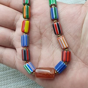 Vintage Venetian African Style Chevron With Antique Carnelian Bead Necklace - Picture 1 of 21