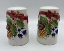 Vintage Otagiri Rose Baxter Candlesticks Set of 2 Christmas Bow Holly Pine Cones
