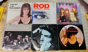 LOT of 6 Rock Pop 45rpm Picture Sleeves Joan Jett Pat Benatar Rod Stewart & More - Picture 1 of 4