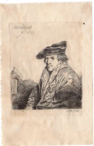 Antique Master Print-YOUNG MAN-HAT-SHAWL-PORTRAIT-de Man-Rembrandt-1828 - Picture 1 of 2