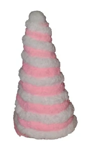 Bright Bubblegum Pink & White Swirl Chenille 10" Tabletop Tree Decor Handmade - Picture 1 of 2