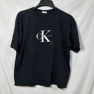 Vintage Calvin Klein Men's L-XL Black Short Sleeve T-Shirt Distressed Y2K Tee - Picture 1 of 8