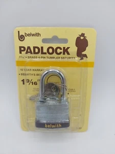 Belwith 1 9/16" Steel Padlock #3403, Brass 4-Pin Tumbler, NOS 1984, NEW & SEALED - Picture 1 of 3