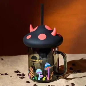 2024 Starbucks Halloween Black Mushroom Mug Glass 18 oz. Perfect For A Friend! - Picture 1 of 9