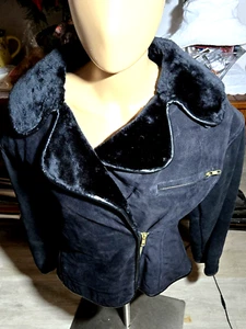 Synergy Shearling, Genuine Black Suede Leather Jacket. Med. - Picture 1 of 10