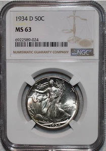 :1934-D 50C Walking Liberty Choice BU NGC MS63 (FSTB) Rarity R3 Blast White - Picture 1 of 3