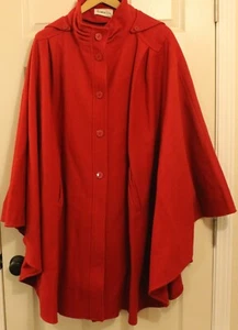 HERMAN KAY VINTAGE WOMEN'S RED WOOL COAT WITH HOOD AND LINED, USED, NICE CONDITI - Picture 1 of 7