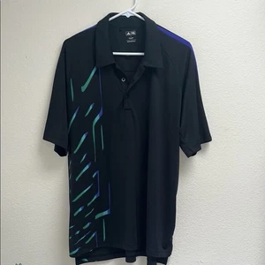Adidas Black & Green Golf Polo Shirt w/ Modern Geometric Design, Size Large - Picture 1 of 13