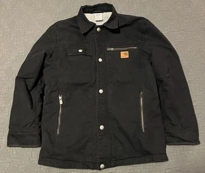 🟨🟨🟨 CARHARTT SANDSTONE JACKET SHERPA LINED YOUTH LARGE 14 - 16 BLACK - Picture 1 of 7
