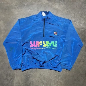 Vintage 90s Surf Style Blue Windbreaker Pullover 1990s - Picture 1 of 5
