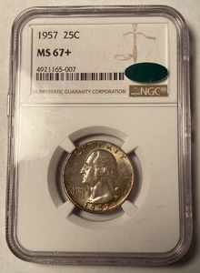 1957 Washington Quarter NGC MS67+ CAC Light Toning - Picture 1 of 4