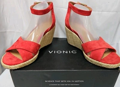 Alpargata cuñas Vionic Marina cuero rojo. Mujer Talla 11 Nuevo en Caja Envío Rápido Foto 1 de 4