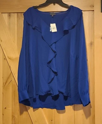 ¡Nuevo! Blusa Top Oficina Mujer Talla 2X The Limited Azul Volantes Frontal Cuello en V Foto 1 de 4