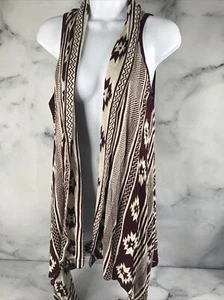 Forever 21 S sleeveless cardigan sweater coat Aztec print Burgundy Beige - Picture 1 of 5