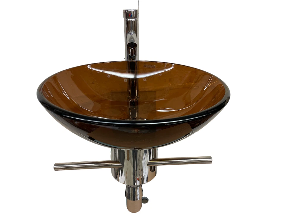 LV-002Bwn Flotante Pequeño Baño Tocador Vidrio Marrón Oscuro Recipiente Fregadero Pedestal Foto 1 de 4
