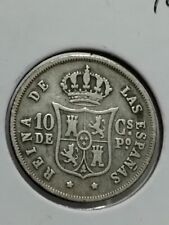 1865 PHILIPPINES 10 CENTIMOS ANTIQUE SILVER COIN SPANISH RARE COLLECTIBLE